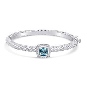 Blue Topaz and Diamond Bracelet Sterling Silver/Steel