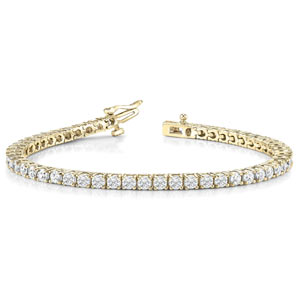 14 Karat Yellow Gold Bracelet Set With 4 Carats of Round Brilliant Cut Diamonds