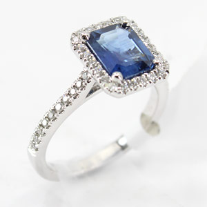 18 Karat White Gold Ring With 1.87 Ct Blue Sapphire & .35 Ct  Diamonds