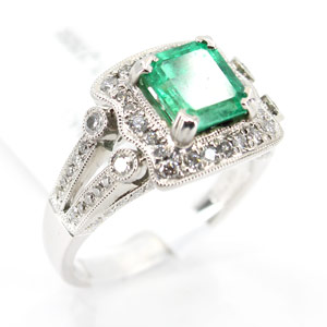 18 Karat White Gold Ring With 1.72 Ct Green Sapphire & .72 Ct  Diamonds