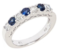 14K White Gold With 4 Round Diamonds and 3 Round Sapphires .88 Ct. tw