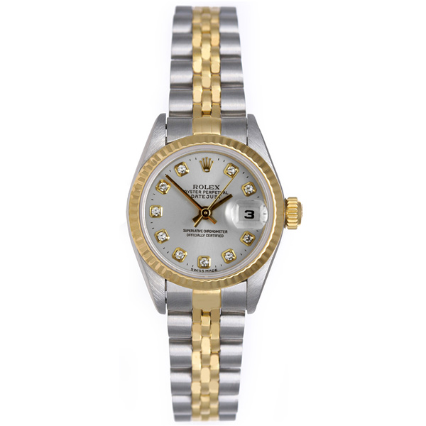 rolex datejust silver diamond