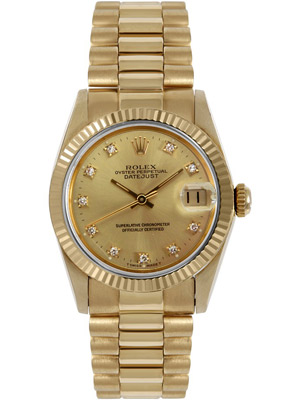 Rolex Gold Watch Lady Datejust With Diamonds 68278