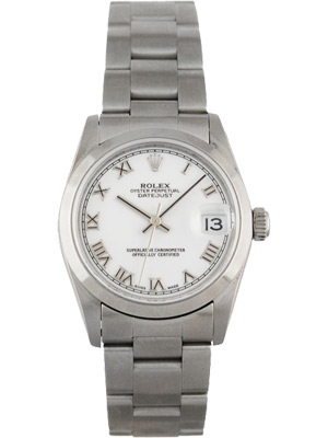 Rolex Ladies Watch Mid-size with White Porcelain Dial Roman Numerals 68240