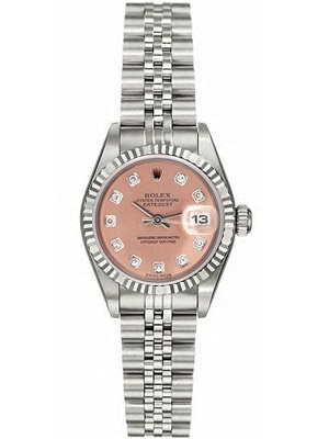 Rolex Ladies Watch Date Window Salmon Dial 79174 With Diamonds