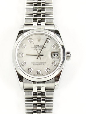 Ladies Rolex 31 mm White Mother Of Pearl Diamond Dial