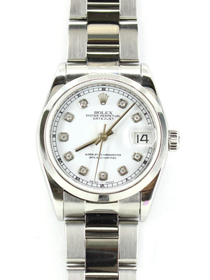 Ladies Rolex 31 mm Oyster Bracelet White Dial with Diamonds