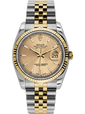 Rolex Datejust With Champagne Dial 18k Yellow Gold Steel Bracelet