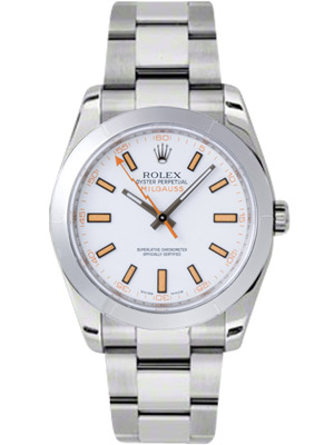 Rolex Milgauss Oyster Perpetual White Porcelain Dial Orange Markers 116400 WO