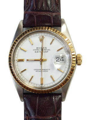 Vintage Rolex Datejust 1601 with White Dial and Leather Strap