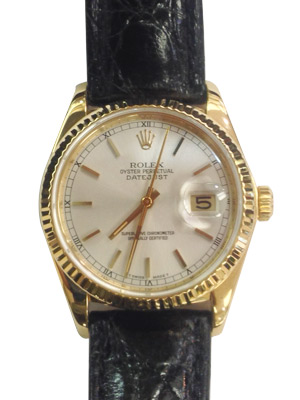 Rolex Watch Datejust 16078 18k Solid Gold Black Crocodile Band