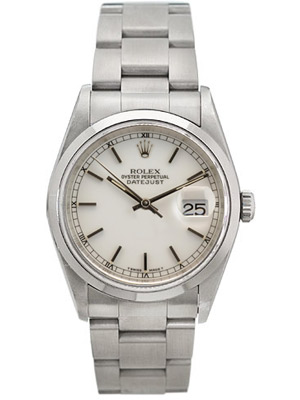 Rolex Datejust Watch Oyster Steel 16200 With White Porcelain Dial