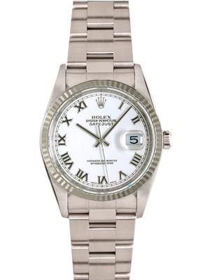 Rolex Watch White Dial Roman Numerals Datejust Oyster 16234