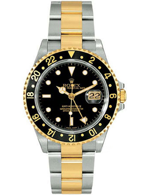 Rolex GMT-II Watch 16713 Two Time Zones Wristwatch 18k Yellow Gold Oyster