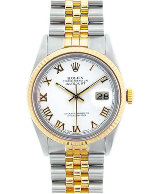 Rolex Watch Datejust White Porcelain Dial Roman Numerals Date Chronometer 16233