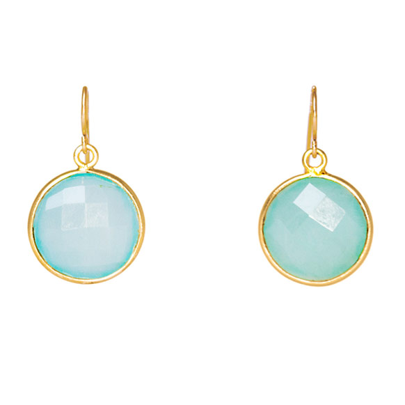 14k Gold-filled Green Chalcedony Earrings with Vermeil Bezelled Gemstones