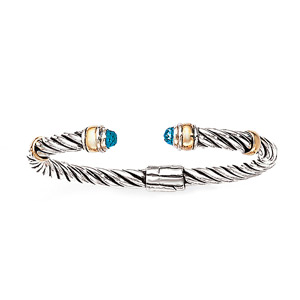 14K Gold and Silver Bracelet with Blue Topaz