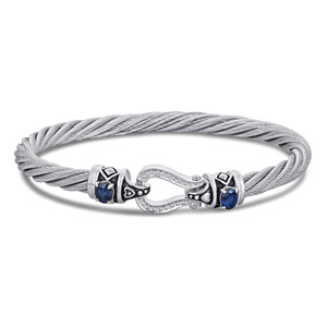 Silver & Steel Bracelet with Sapphire and Diamonds