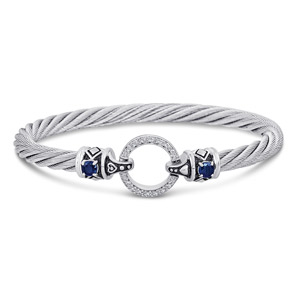 Silver & Steel Bracelet with Sapphire and Diamonds