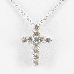 14 K White Gold Cross with .33 Ct Diamonds & 16 in. Chain