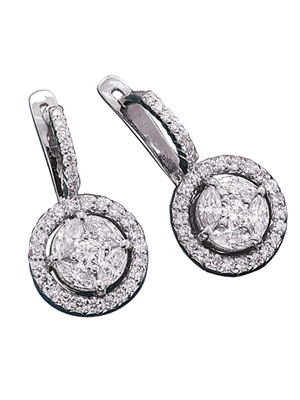 Gold Earrings 1.05 Carats Round Center Plus .52 Carat Round 1.57 Ct. tw