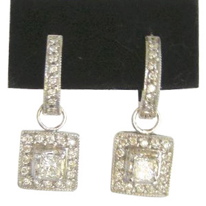 Square Detachable Earrings 1.42 Ct. tw Round Diamonds White Gold