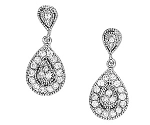 14 Carat 36 Diamonds Teardrop Earrings 14K White Gold