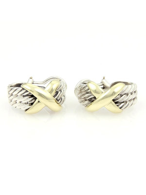 David Yurman 14k Gold Sterling Silver Huggies Earrings