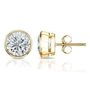 14 Karat Yellow Gold Bezel Set Round Diamond Earrings H Color SI 2 Clarity