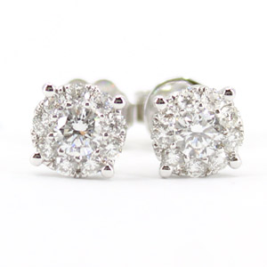 Diamond Flower Earrings .70 Carats 18 K White Gold