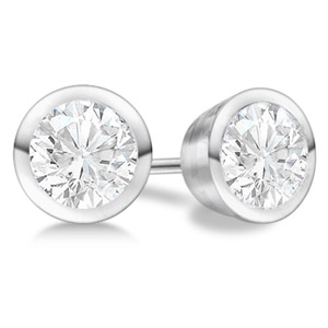 Diamond Stud Earrings Bezel Set 14K White Gold 1.58 Ct. tw