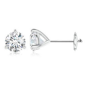 14 Karat White Gold Earrings with 2 Round Brilliant Cut Natural Diamonds