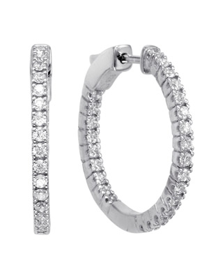 24 mm Diamonds Inside and Out Hoops 14kt White Gold .99 Ct. tw