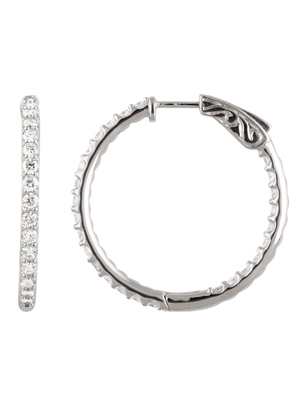 2.07 Ct. tw Diamond Hoop Earrings Inside and Out 14K White Gold