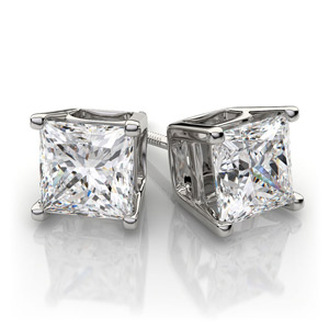 Princess Diamond Earrings 14K White Gold