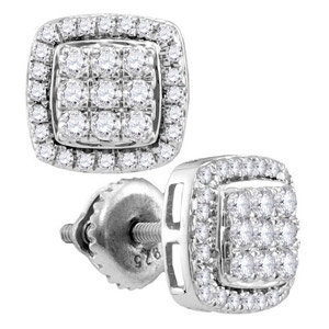 Half Carat tw. White Gold Earrings with 66 Round Diamonds