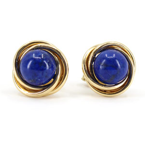 Natural Blue Lapis Earrings 7 mm Round in 14 K Yellow Gold