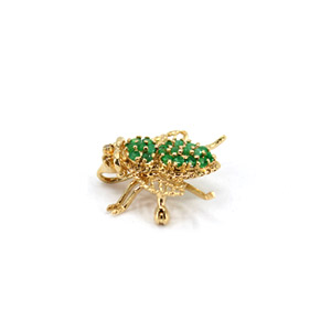 Solid Yellow Gold Bumble Bee Brooch With Emeralds and Diamonds