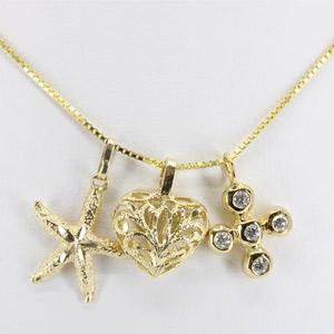 14 Karat Yellow Gold Necklace with Three Charms