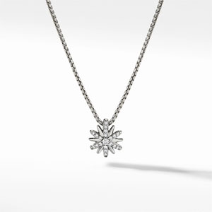 Genuine David Yurman Petite Starburst Pendant Necklace in Sterling Silver with Pave Diamonds
