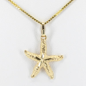 14 K Yellow Gold Starfish Pendant with 16 Inch Chain