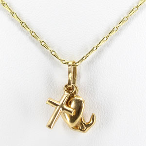 Heart Anchor and Cross Gold Pendant with 16 Inch Chain