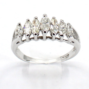 Diamond Ring with 9 Marquis Diamonds 1 Ct Total 14 K White Gold