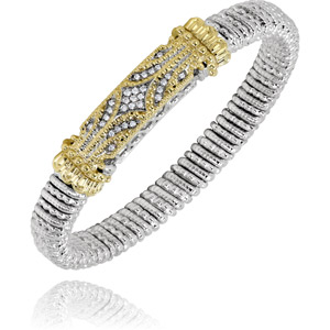 Gently Worn Gold and Sterling Silver Bracelet By Vahan 0.24 Carats Diamonds 8 mm Wide