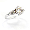 1.08 Ct Round Diamond and Tapered Baguette Ring in 14K White Gold