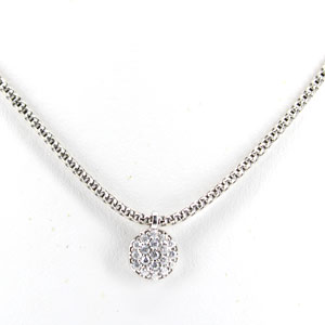 Adjustable Length Italian Necklace White Gold Vermeil with White Sapphires