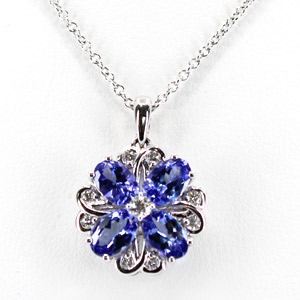 Natural Blue Tanzanite 2 Ct and .16 Ct Diamonds Necklace