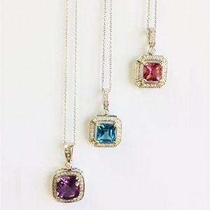 Blue Topaz Amethyst & Pink Tourmaline Necklaces with Diamonds