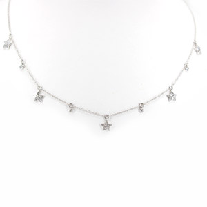 Necklace with Diamond Stars and Bezel Set Round Diamonds .33 Ct.tw