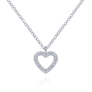 14 Karat White Gold Heart Necklace with 1/3 Carat Diamonds
